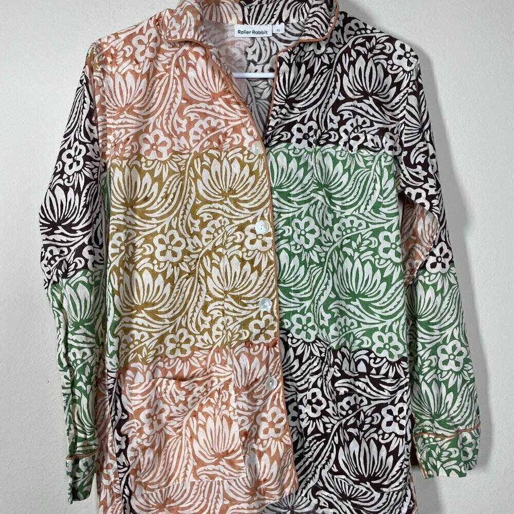 Roller Rabbit Women's LS Cotton Floral Earthy Colors XS Lightweight Button-Up!